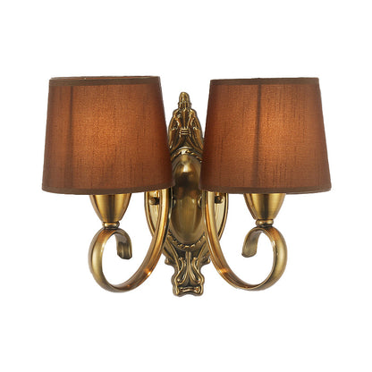 Vivolux | Traditionelle konisch zulaufende Wandlampe 1/2-Licht Metall Wandleuchte mit Stoffschirm in Kaffee für das Wohnzimmer