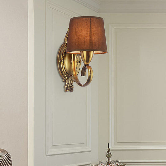 Vivolux | Traditionelle konisch zulaufende Wandlampe 1/2-Licht Metall Wandleuchte mit Stoffschirm in Kaffee für das Wohnzimmer