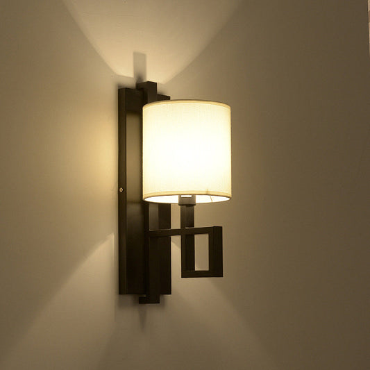 Vivolux | Zwart/Brons 1-Lamp Wandlamp Vintage Stoffen Cilinderkap Wandlicht voor Hal