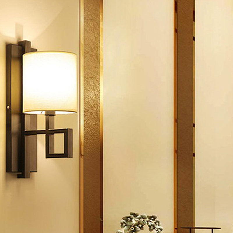Vivolux | Zwart/Brons 1-Lamp Wandlamp Vintage Stoffen Cilinderkap Wandlicht voor Hal