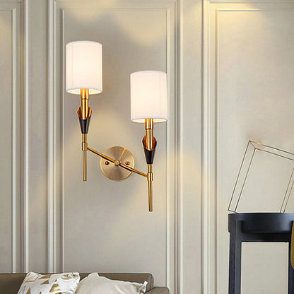 Vivolux | Zylinder Wohnzimmer Wandleuchte Tradtionelle Metall 1/2-Licht Gold Wandleuchte mit Stoffschirm