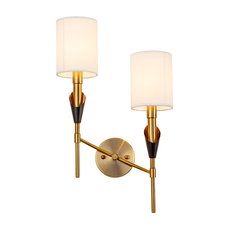 Vivolux | Zylinder Wohnzimmer Wandleuchte Tradtionelle Metall 1/2-Licht Gold Wandleuchte mit Stoffschirm