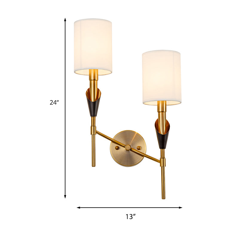 Vivolux | Zylinder Wohnzimmer Wandleuchte Tradtionelle Metall 1/2-Licht Gold Wandleuchte mit Stoffschirm