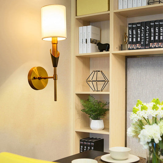 Vivolux | Zylinder Wohnzimmer Wandleuchte Tradtionelle Metall 1/2-Licht Gold Wandleuchte mit Stoffschirm