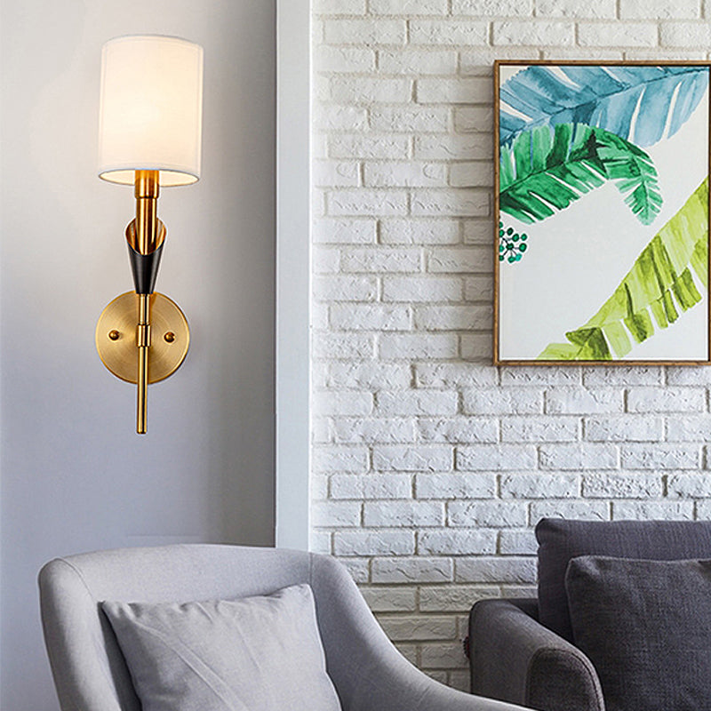 Vivolux | Zylinder Wohnzimmer Wandleuchte Tradtionelle Metall 1/2-Licht Gold Wandleuchte mit Stoffschirm