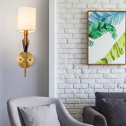 Vivolux | Zylinder Wohnzimmer Wandleuchte Tradtionelle Metall 1/2-Licht Gold Wandleuchte mit Stoffschirm