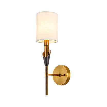 Vivolux | Zylinder Wohnzimmer Wandleuchte Tradtionelle Metall 1/2-Licht Gold Wandleuchte mit Stoffschirm