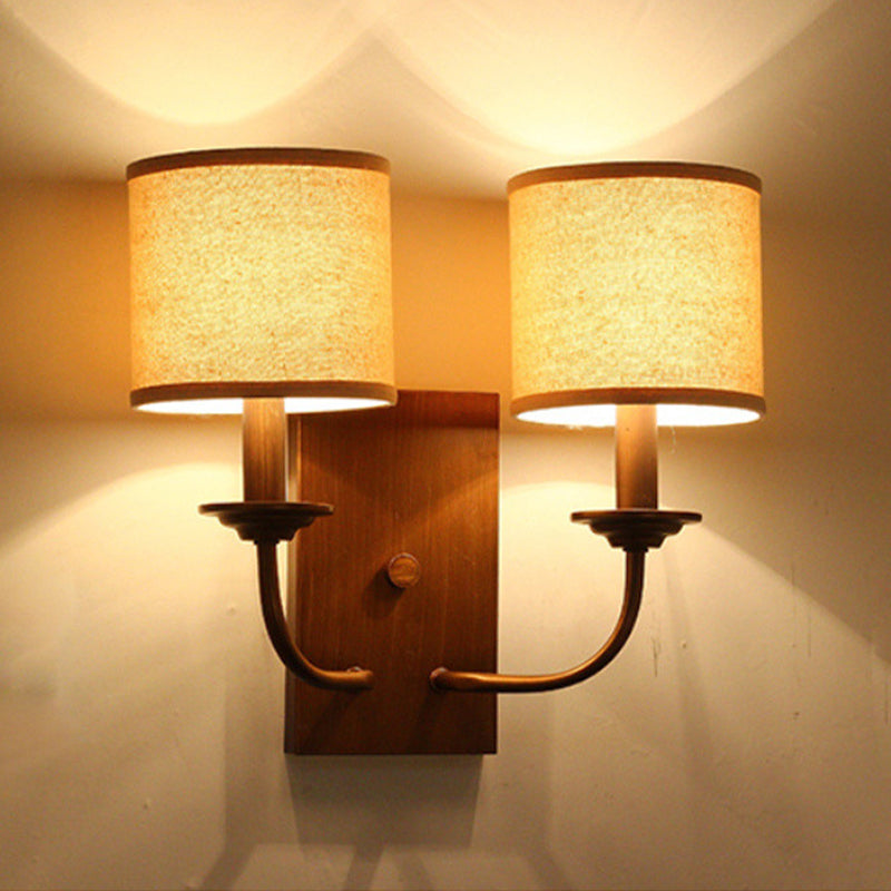 Vivolux | Stoffen Schaduw Cilindrische Wandlamp Vintage Stijl 1/2-Licht Slaapkamer Wandlamp Sconces in Flaxen