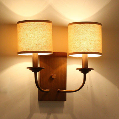 Vivolux | Stoffen Schaduw Cilindrische Wandlamp Vintage Stijl 1/2-Licht Slaapkamer Wandlamp Sconces in Flaxen