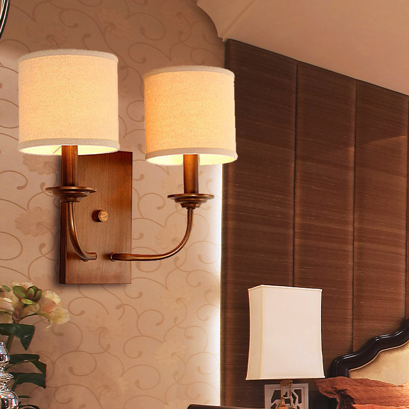 Vivolux | Stoffen Schaduw Cilindrische Wandlamp Vintage Stijl 1/2-Licht Slaapkamer Wandlamp Sconces in Flaxen