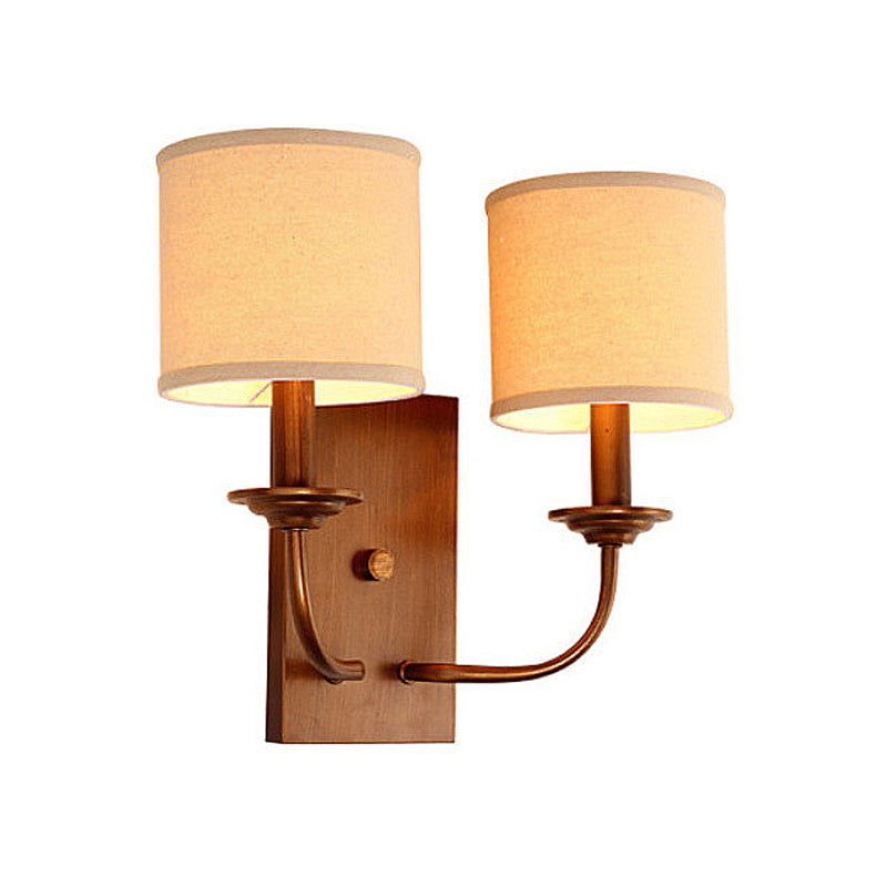 Vivolux | Stoffen Schaduw Cilindrische Wandlamp Vintage Stijl 1/2-Licht Slaapkamer Wandlamp Sconces in Flaxen