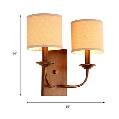 Vivolux | Stoffen Schaduw Cilindrische Wandlamp Vintage Stijl 1/2-Licht Slaapkamer Wandlamp Sconces in Flaxen