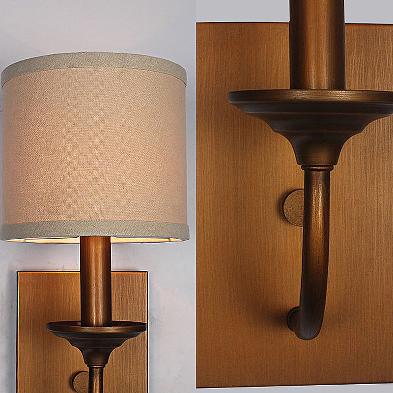 Vivolux | Stoffen Schaduw Cilindrische Wandlamp Vintage Stijl 1/2-Licht Slaapkamer Wandlamp Sconces in Flaxen