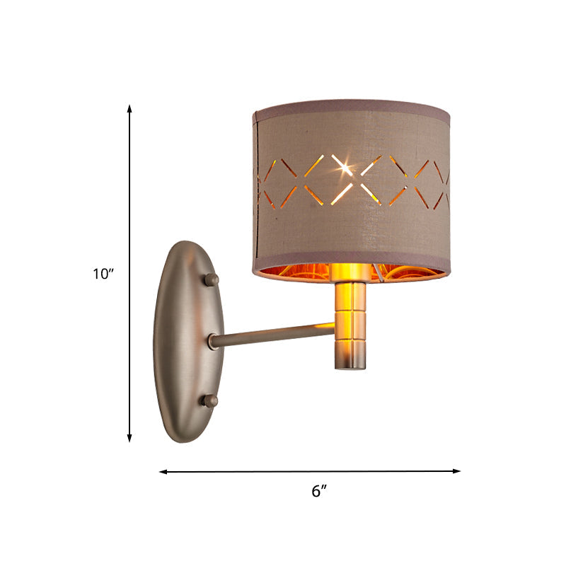 Vivolux | Zylindrische Schlafzimmer Wandlicht Leuchte Traditionelle Metall Einzelne Glühbirne Licht Kaffee Wandlampe mit Stoffschirm