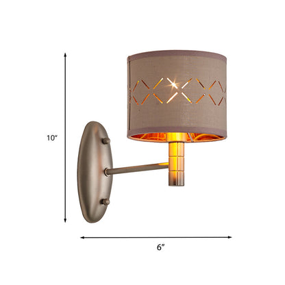 Vivolux | Zylindrische Schlafzimmer Wandlicht Leuchte Traditionelle Metall Einzelne Glühbirne Licht Kaffee Wandlampe mit Stoffschirm