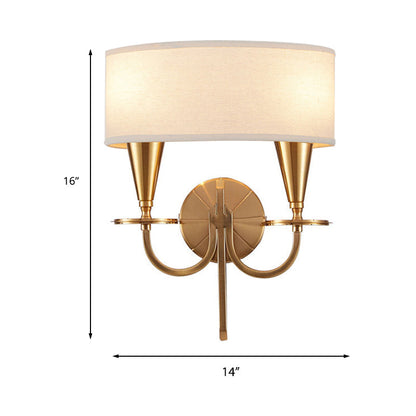 Vivolux | Messing Zylinder Wandleuchte Retro Stoffschirm 1/2-Licht Schlafzimmer Wandlampe mit Metallbogenarm