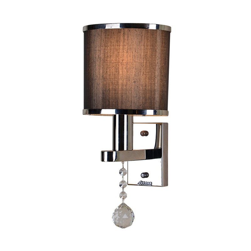 Vivolux | Traditionale Zylinder Wandleuchte 1-Licht Stoff Wandleuchte mit Kristallakzent in Chrom für das Schlafzimmer