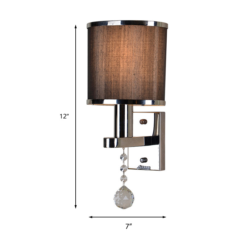 Vivolux | Traditionale Zylinder Wandleuchte 1-Licht Stoff Wandleuchte mit Kristallakzent in Chrom für das Schlafzimmer
