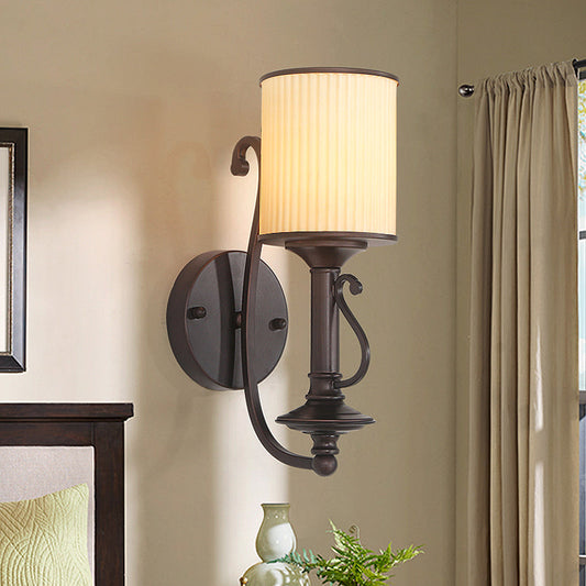 Vivolux | Schwarze Zylinderschirmwandleuchte Retro Stoffschirm 1-Lampe Wohnzimmer Wandleuchte mit metallischem geschwungenem Arm