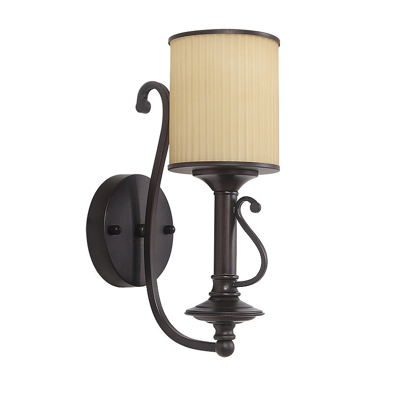 Vivolux | Schwarze Zylinderschirmwandleuchte Retro Stoffschirm 1-Lampe Wohnzimmer Wandleuchte mit metallischem geschwungenem Arm
