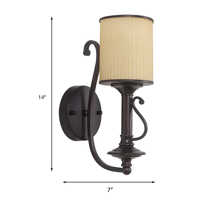 Vivolux | Schwarze Zylinderschirmwandleuchte Retro Stoffschirm 1-Lampe Wohnzimmer Wandleuchte mit metallischem geschwungenem Arm