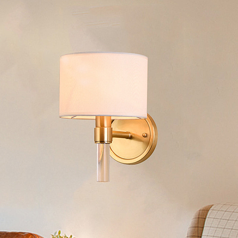 Vivolux | Metalen Messing Wandlamp Drum 1-Licht Vintage Wandlicht Sconces met Witte Stoffen Shade voor Studie