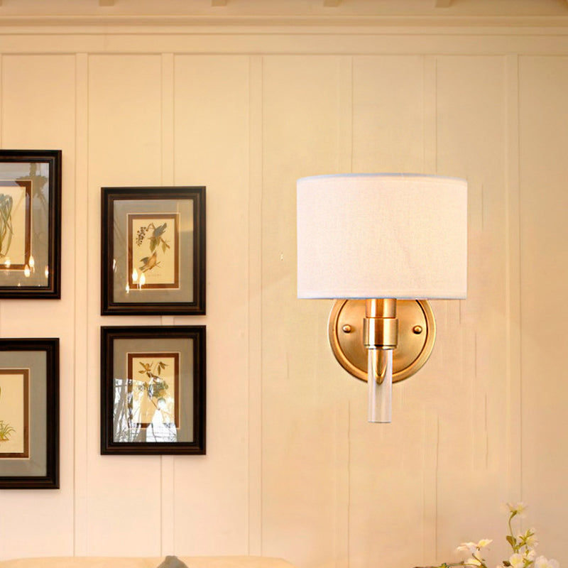 Vivolux | Metalen Messing Wandlamp Drum 1-Licht Vintage Wandlicht Sconces met Witte Stoffen Shade voor Studie