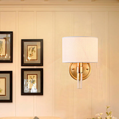 Vivolux | Metalen Messing Wandlamp Drum 1-Licht Vintage Wandlicht Sconces met Witte Stoffen Shade voor Studie
