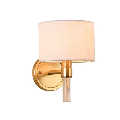 Vivolux | Metalen Messing Wandlamp Drum 1-Licht Vintage Wandlicht Sconces met Witte Stoffen Shade voor Studie