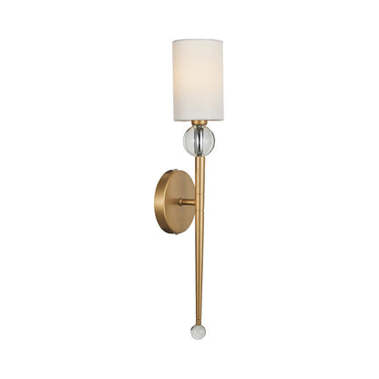 Vivolux | Stoff Zylindrische Wandmontage Licht Modern 1 Glühbirne Wohnzimmer Wandleuchte mit klarem Kristallakzent in Gold
