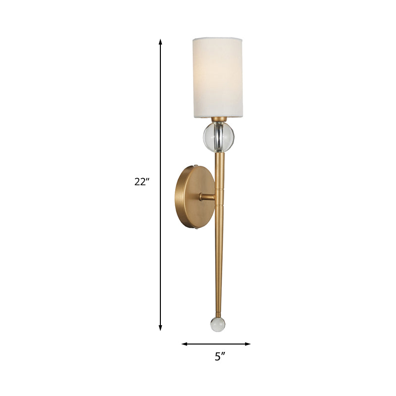 Vivolux | Stoff Zylindrische Wandmontage Licht Modern 1 Glühbirne Wohnzimmer Wandleuchte mit klarem Kristallakzent in Gold