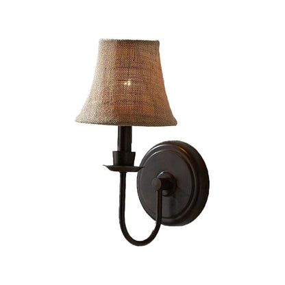 Vivolux | Flaxen 1-licht Wandlamp Traditionele Stoffen Bell Wandlamp met Boogarm en Ronde Wandplaat