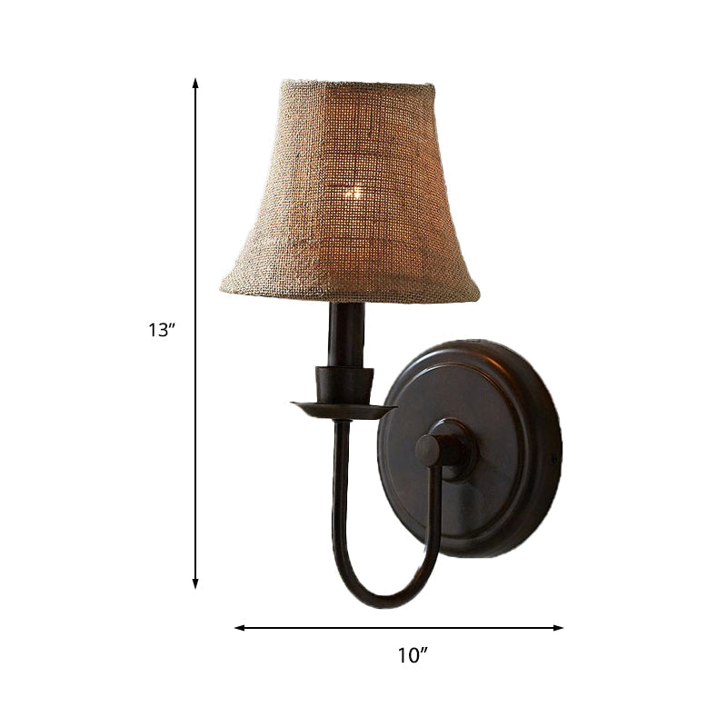 Vivolux | Flaxen 1-licht Wandlamp Traditionele Stoffen Bell Wandlamp met Boogarm en Ronde Wandplaat