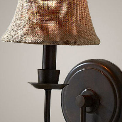 Vivolux | Flaxen 1-licht Wandlamp Traditionele Stoffen Bell Wandlamp met Boogarm en Ronde Wandplaat