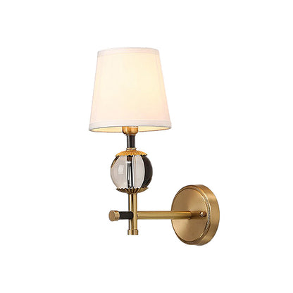 Vivolux | Gold konische wandmontage lamp traditionele witte stof 1/2 hoofden entree wandlamp met kristallen bal