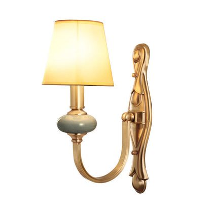 Vivolux | Stoff Messing Wandschalter Tapered Shade 1 Licht Vintage Wandleuchte für Wohnzimmer