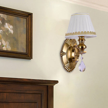 Vivolux | Stof Gouden Wandlamp Verzamelde Empire Lampenkap 1/2-Licht Vintage Wandmontage Verlichtingsarmatuur met Duidelijke Kristallen Druppel