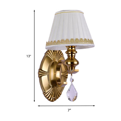 Vivolux | Stof Gouden Wandlamp Verzamelde Empire Lampenkap 1/2-Licht Vintage Wandmontage Verlichtingsarmatuur met Duidelijke Kristallen Druppel