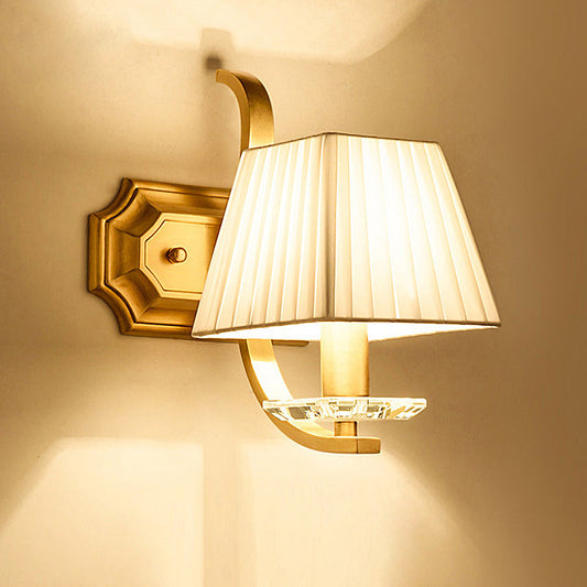Vivolux | Trapezium Stoffschatten Wandleuchte Vintage 1/2-Kopf Schlafzimmer Wandmontage Lampe in Gold