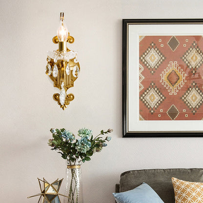 Vivolux | 1/2 Licht Metallene Wandlampe Vintage Gold Kerze Wohnzimmer Wandleuchte Beleuchtung Armatur mit Kristall Drapierung