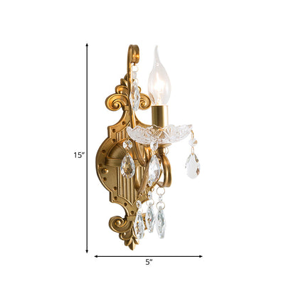 Vivolux | 1/2 Licht Metallene Wandlampe Vintage Gold Kerze Wohnzimmer Wandleuchte Beleuchtung Armatur mit Kristall Drapierung