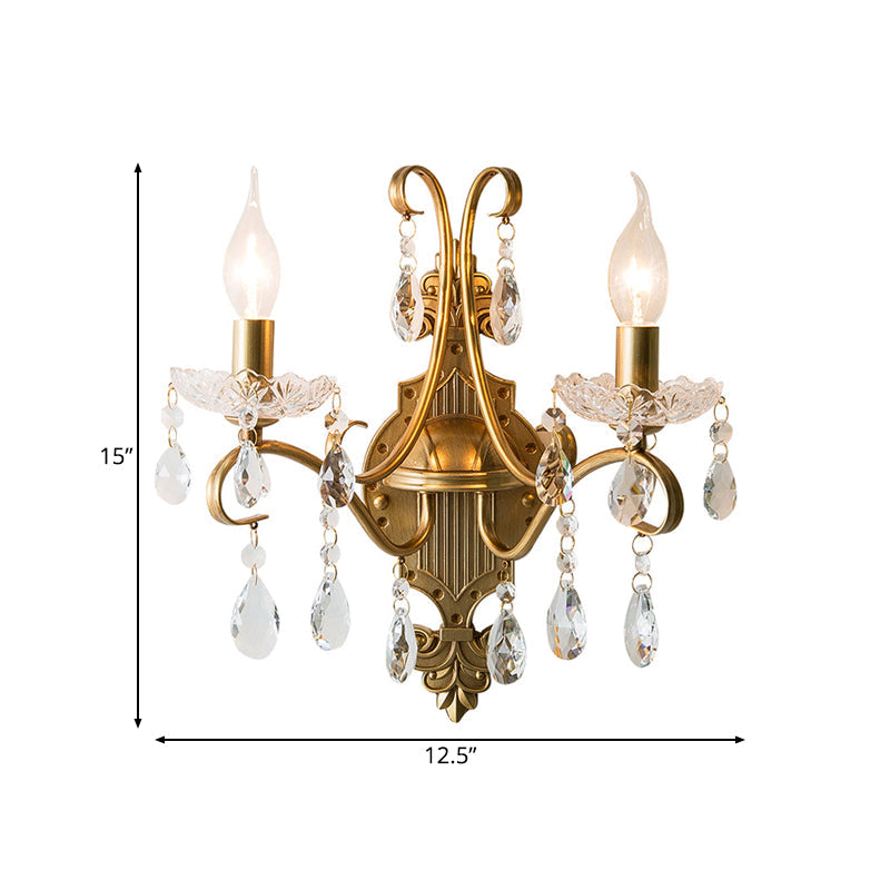 Vivolux | 1/2 Licht Metallene Wandlampe Vintage Gold Kerze Wohnzimmer Wandleuchte Beleuchtung Armatur mit Kristall Drapierung