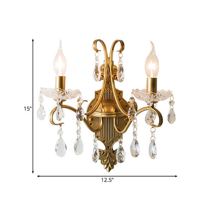 Vivolux | 1/2 Licht Metallene Wandlampe Vintage Gold Kerze Wohnzimmer Wandleuchte Beleuchtung Armatur mit Kristall Drapierung