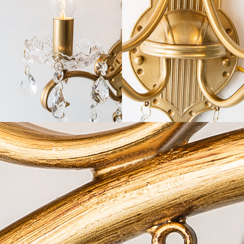 Vivolux | 1/2 Licht Metallene Wandlampe Vintage Gold Kerze Wohnzimmer Wandleuchte Beleuchtung Armatur mit Kristall Drapierung
