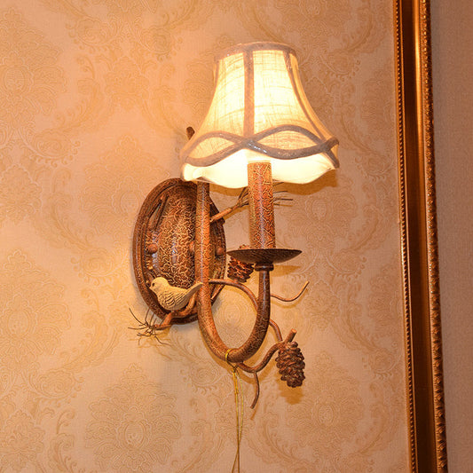 Vivolux | Stoffen Bel Shade Wandverlichting Traditioneel 1/2 Lichten Slaapkamer Wandlamp Armatuur in Bruin