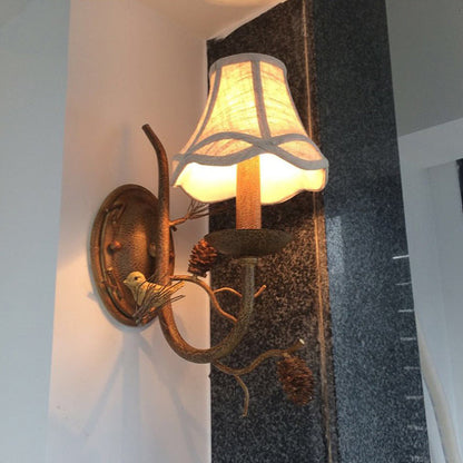Vivolux | Stoffen Bel Shade Wandverlichting Traditioneel 1/2 Lichten Slaapkamer Wandlamp Armatuur in Bruin