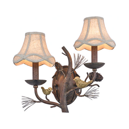 Vivolux | Stoffen Bel Shade Wandverlichting Traditioneel 1/2 Lichten Slaapkamer Wandlamp Armatuur in Bruin