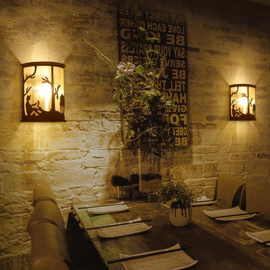 Vivolux | Vintage Cylinder Wandlamp 1 Lamp Metaal en Stof Muur Gemonteerd Licht in Roest voor Restaurant met Dierenpatroon