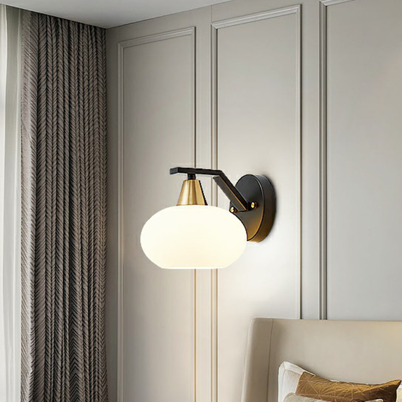 Vivolux | Ellipse Schlafzimmer Wandleuchte Minimalismus Weißes Glas Einzelne schwarze Wandlampe Beleuchtung