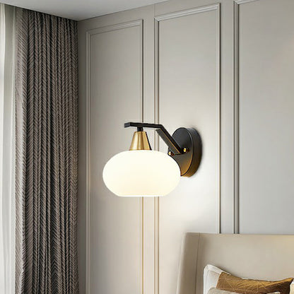 Vivolux | Ellipse Schlafzimmer Wandleuchte Minimalismus Weißes Glas Einzelne schwarze Wandlampe Beleuchtung